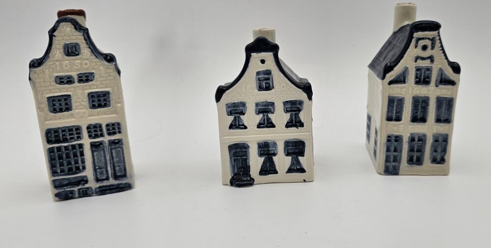 Early Vintage KLM Delft Blue Mini House Collection Set # 12, 13, & 5 All Empty